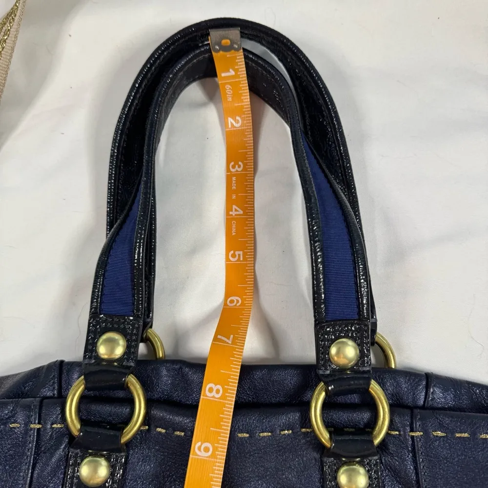 Coach Poppy Sapphire Blue Large Leather Tote Bag Metallic Two Way Gold Accent - Image 7