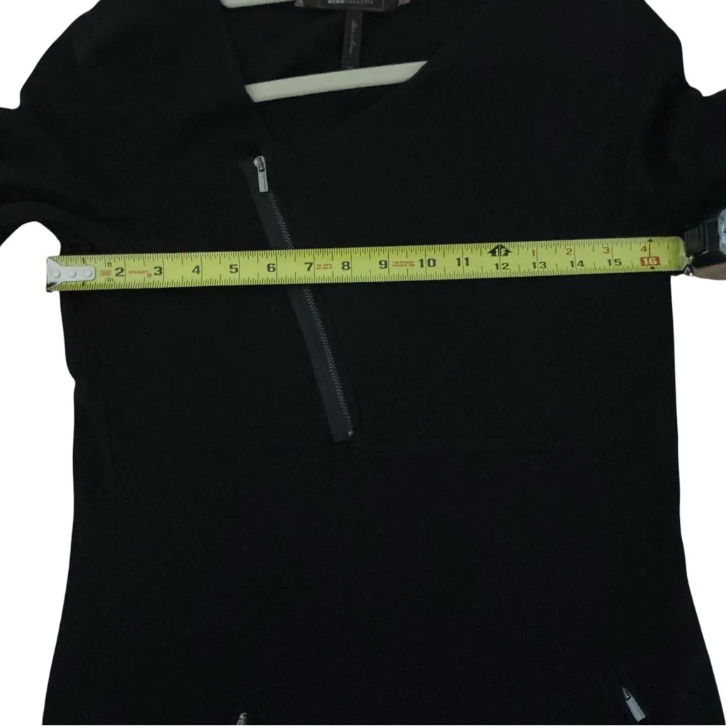 BCBGMaxazria “GENIE” lambswool sweater dress XS black roll-tab sleeve - Image 6