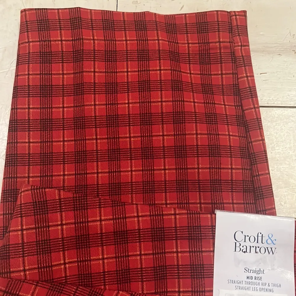 Women’s Hipster 💌 Red Pull On Plaid Stretch Pants Straight Fit 18W Grunge - Image 7