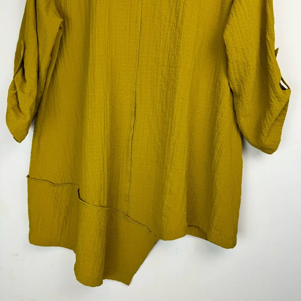Ali Miles Asymmetrical Tunic Top Sz XL Cowl Neck Golden Chartreuse Yellow - Image 13