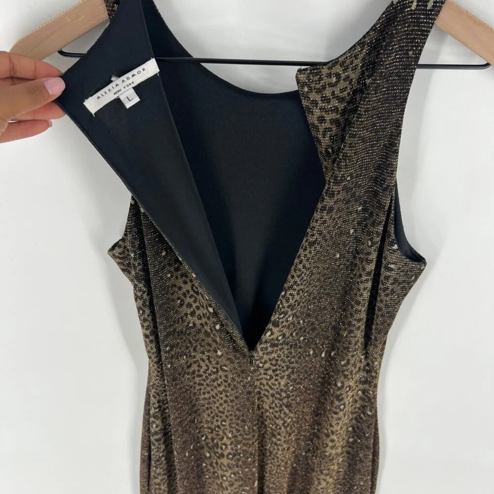 Alexia Admor‎ Black & Gold Leopard Print Sleeveless Cocktail Dress L - Image 14