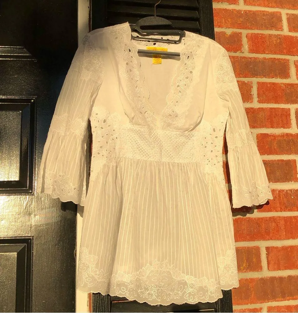 Catherine Malandrino Noelle White Embroidered Eyelet Tunic 8 - Image 10