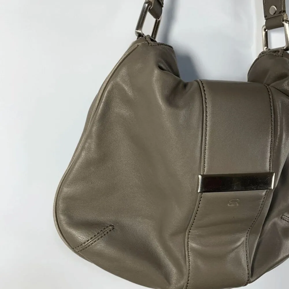 Banana Republic Leather Top Handle Magnetic Closure Hobo Bag Gray taupe color - Image 4