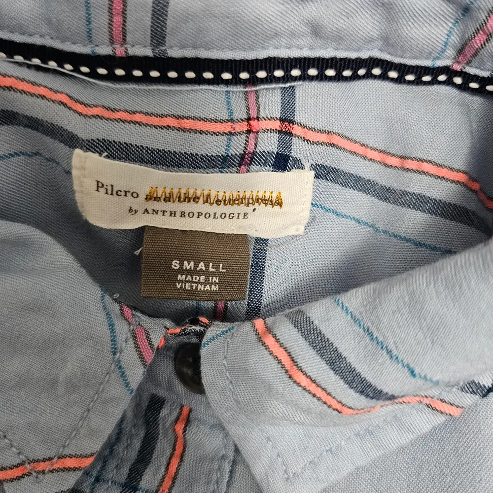 Anthropologie Pilcro Cate Light Blue Plaid Flannel Button Down Size Small - Image 6