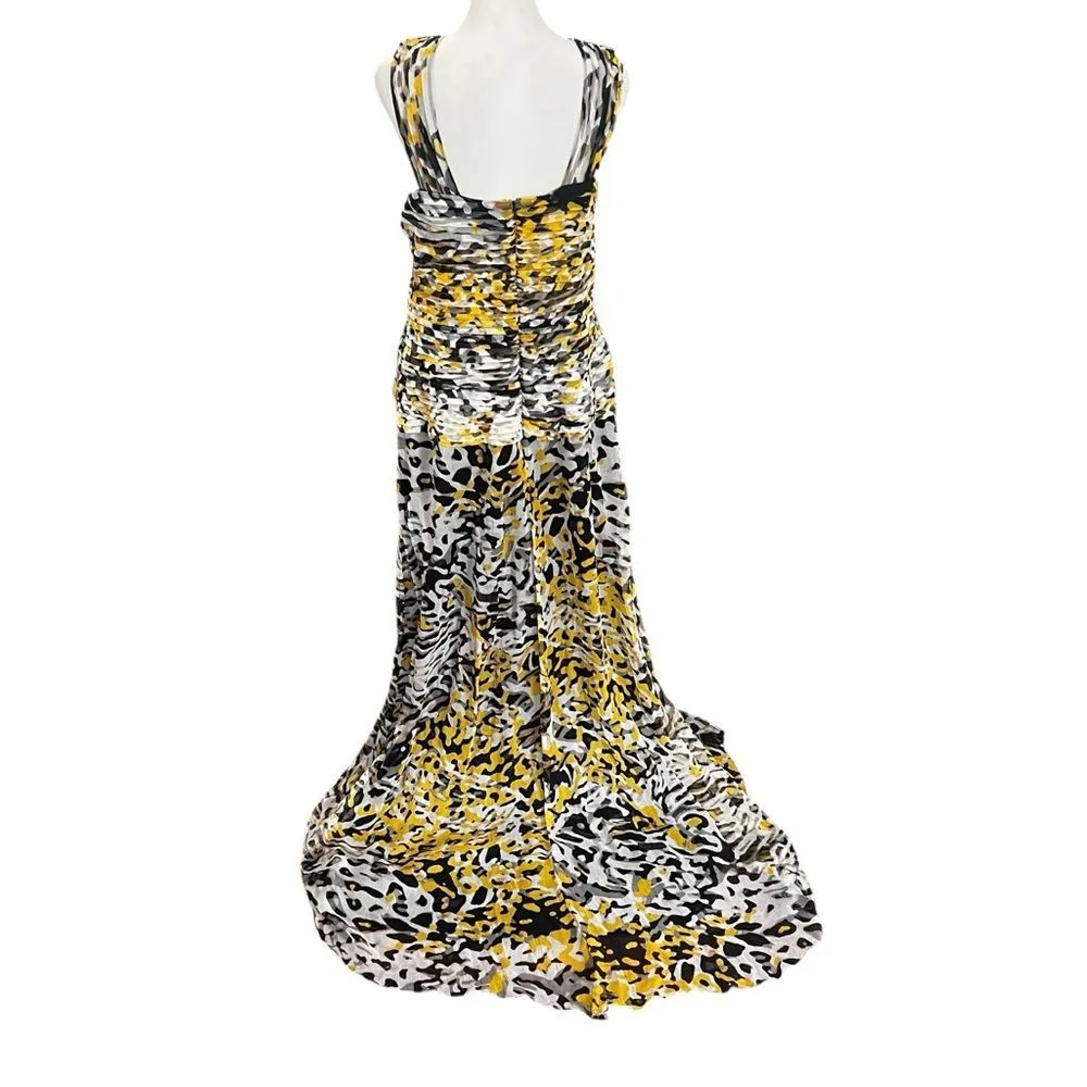 Tadashi Shoji Silk Gown Yellow Black Animal Print Formal Maxi Dress 16 - Image 5