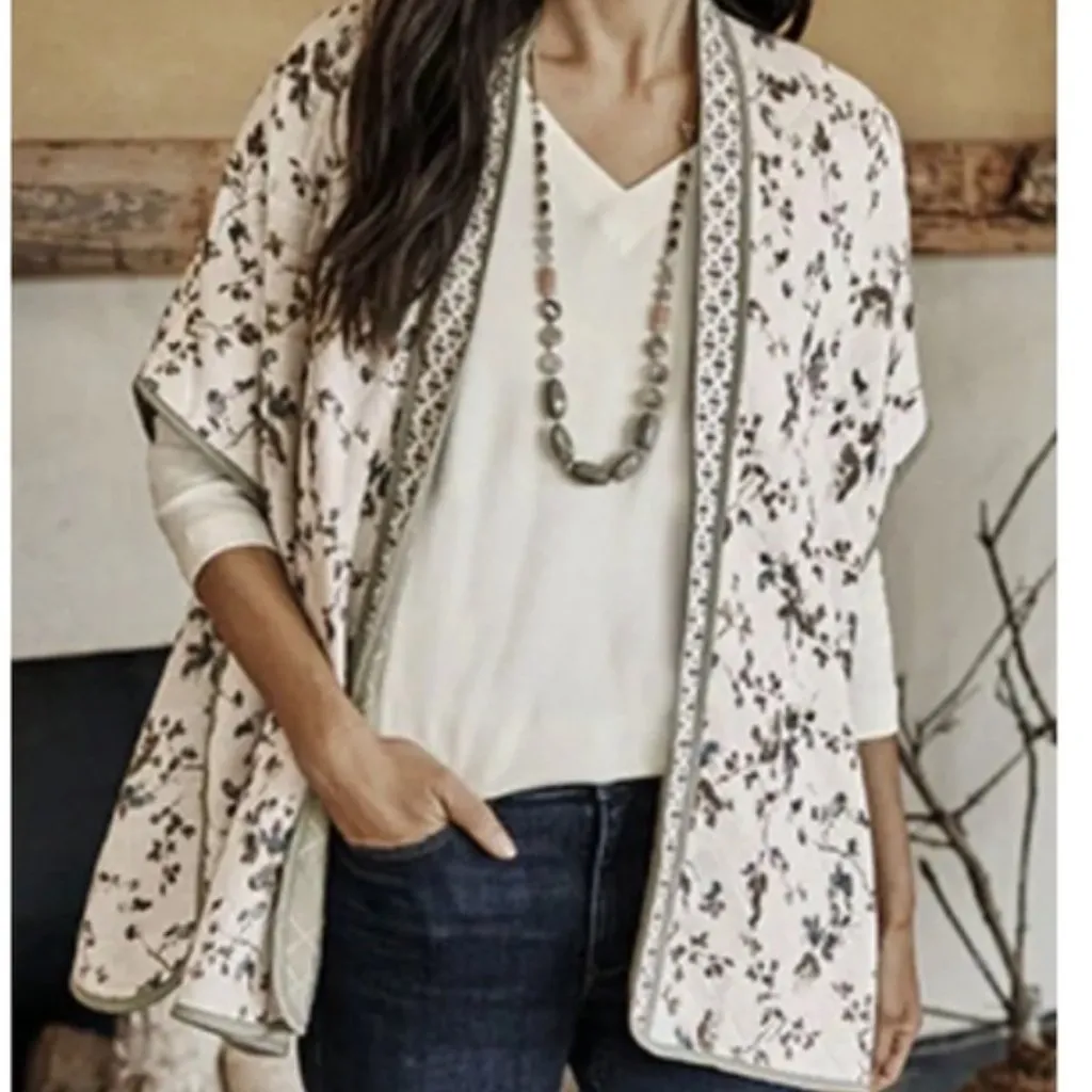 J. Jill Ruana Floral Trellis Vest Poncho One Size Cottage Boho Coastal Grandma Green - Image 2