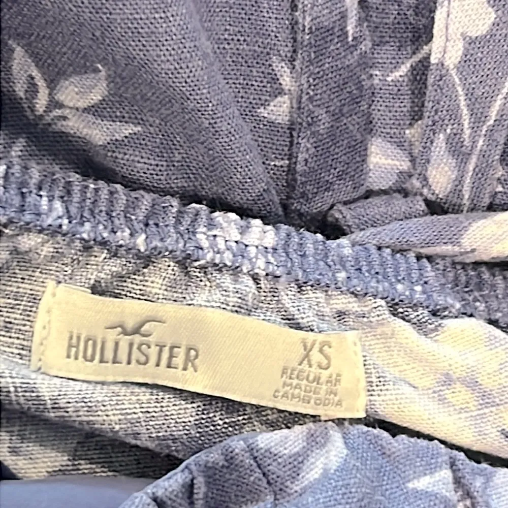 Hollister Open Back Linen Blend Mini Dress Lace Up Tie Back Blue Floral XS - Image 6