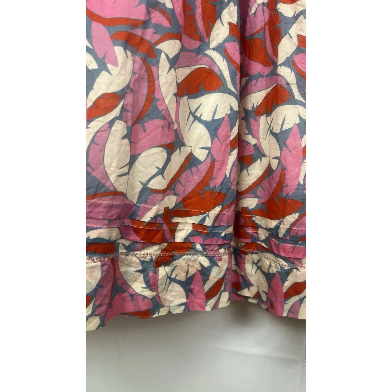 Birds of Paradis by TROVATA Pink Tropical Print Tiered Boho Midi Dress L - Image 13