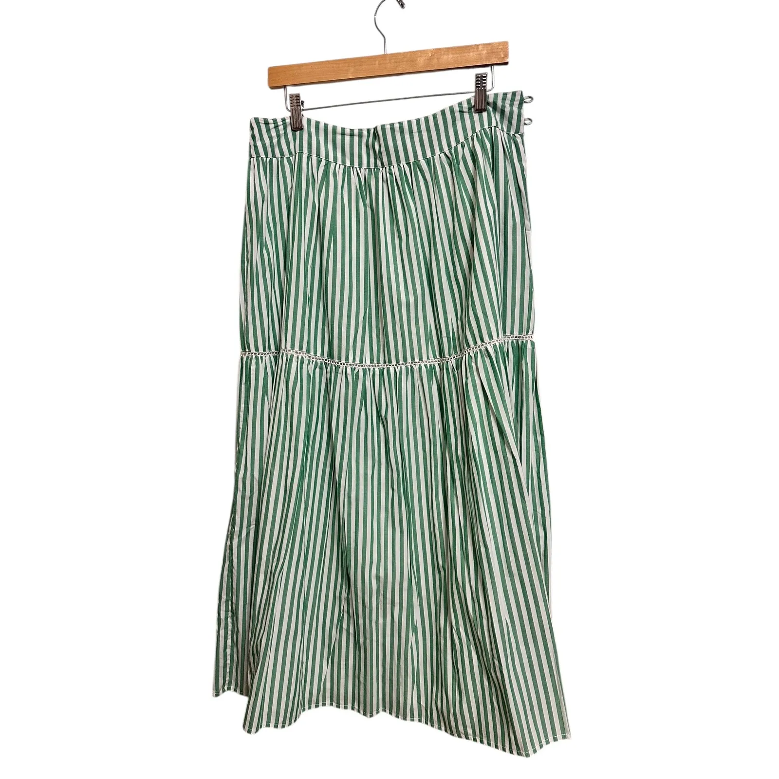 Mille Betty kelly stripe midi skirt Green White Tiered cotton Size XL - Image 7
