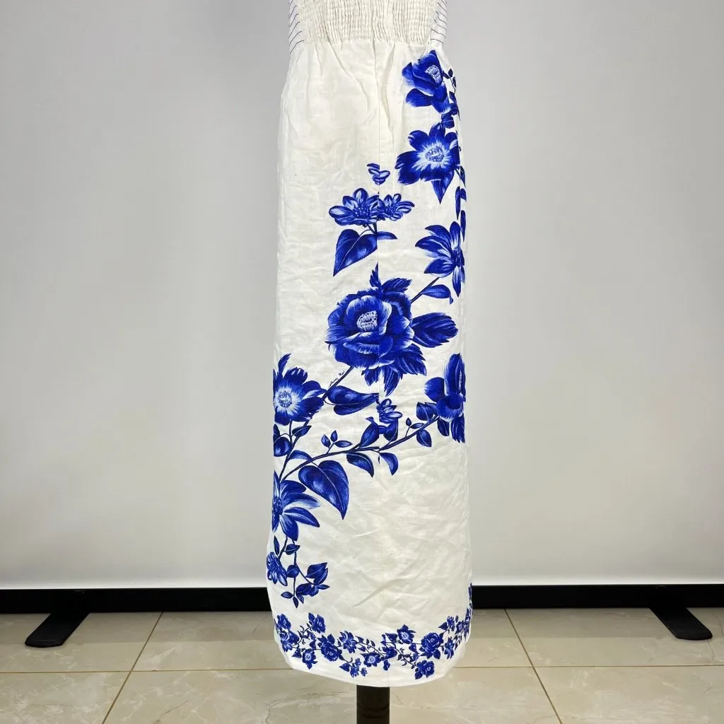 NWOT Farm Rio Off-White Blue Floral Cascade Wavy Premium Linen Midi Dress Sz XL - Image 10