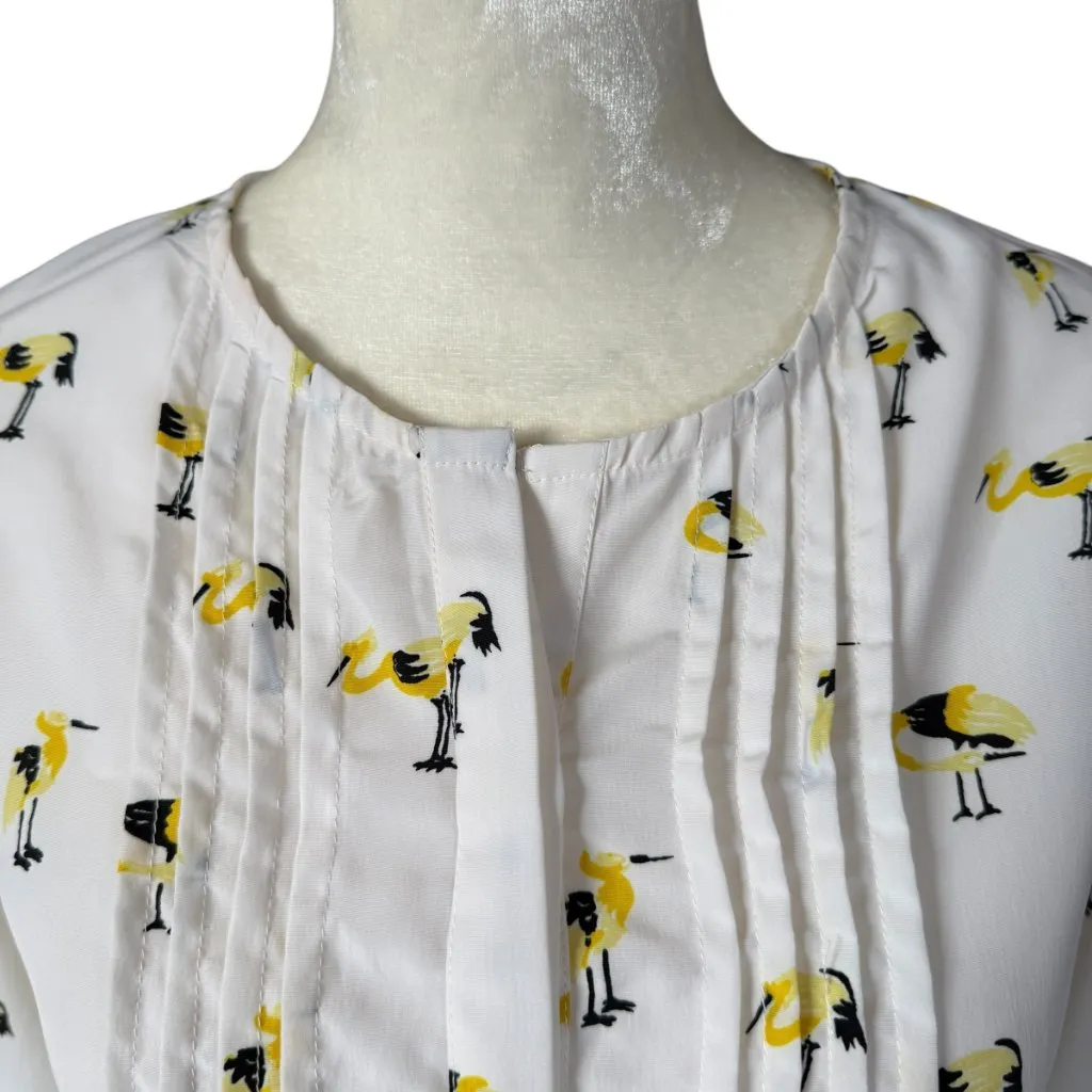 Oat & Fawn cream bird print 3/4 sleeve 1/2 zip blouse women's size XS - Image 5