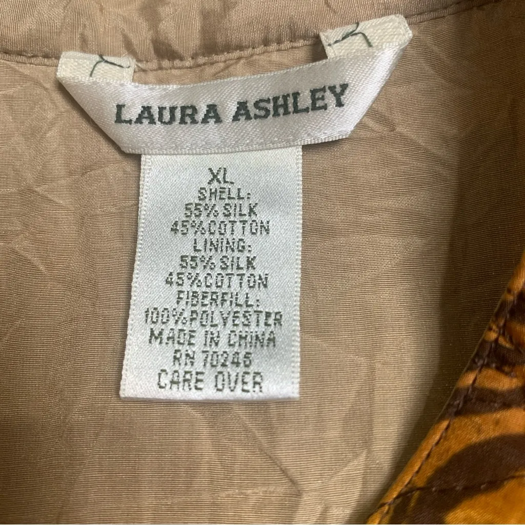 Laura Ashley Woman XL Brown‎ Orange Yellow Floral Silk Cotton Quilted Jacket - Image 7