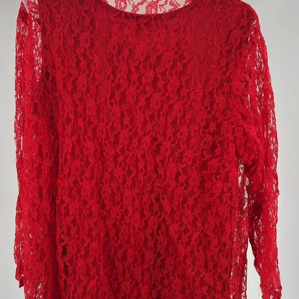 Salon Studio 2pc tank and long sleeve lace button up set red XL floral feminine - Image 9