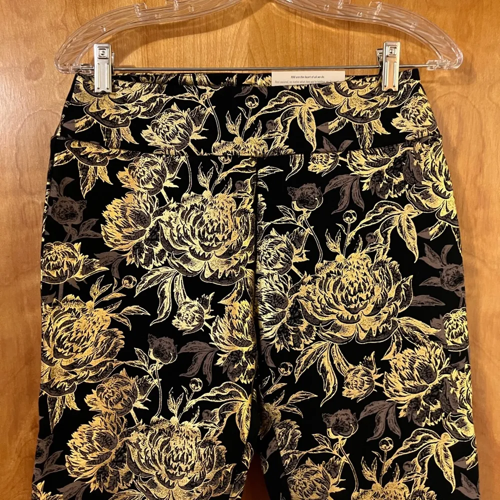 Soft Surroundings Moonstruck Pants Metallic Gold Floral Mini-Boot Full Length XS - Image 2