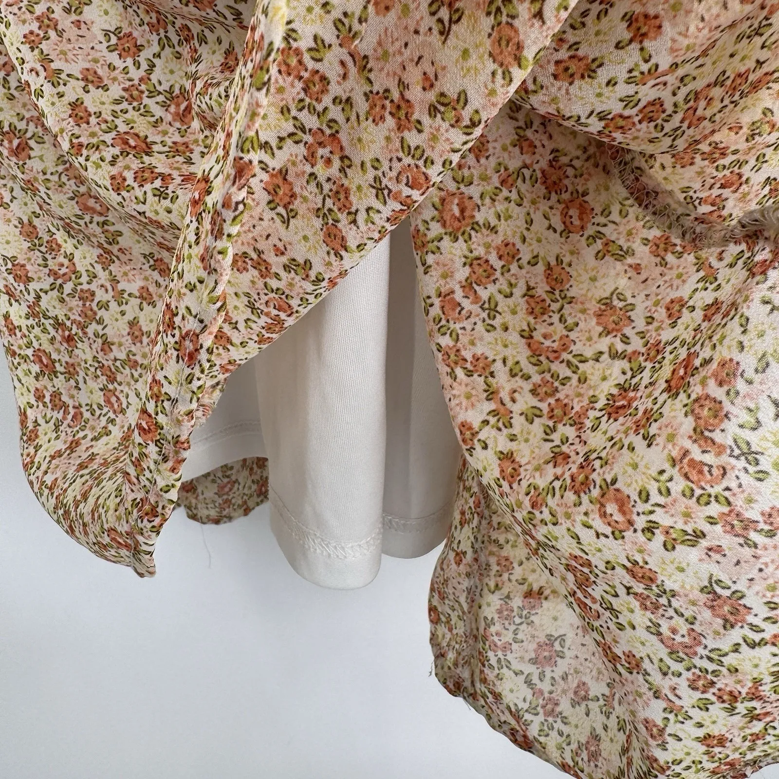 French Kiss Romantic Prairie Babydoll Dress Womens Large Yellow Floral Polyester - Image 5