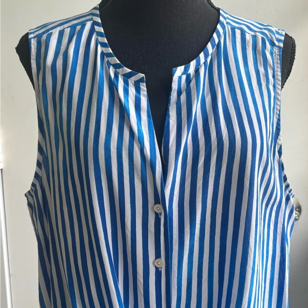 Tommy‎ Bahama Marina Stripe 100% Silk Sleeveless Blouse large coastal preppy - Image 3