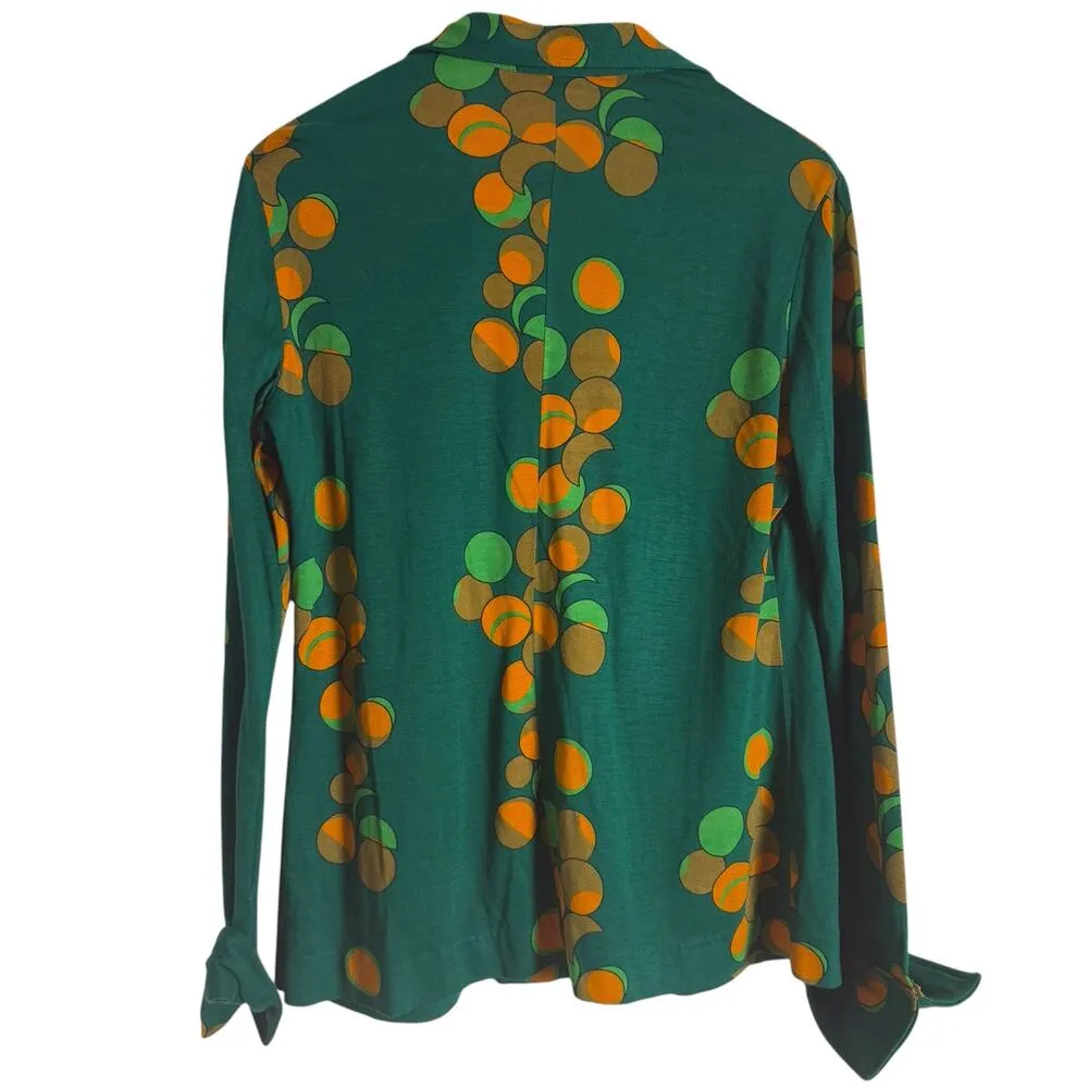Vintage Diane von Furstenberg 70’s Green Geometric Circle Zip Up Top Size M - Image 8