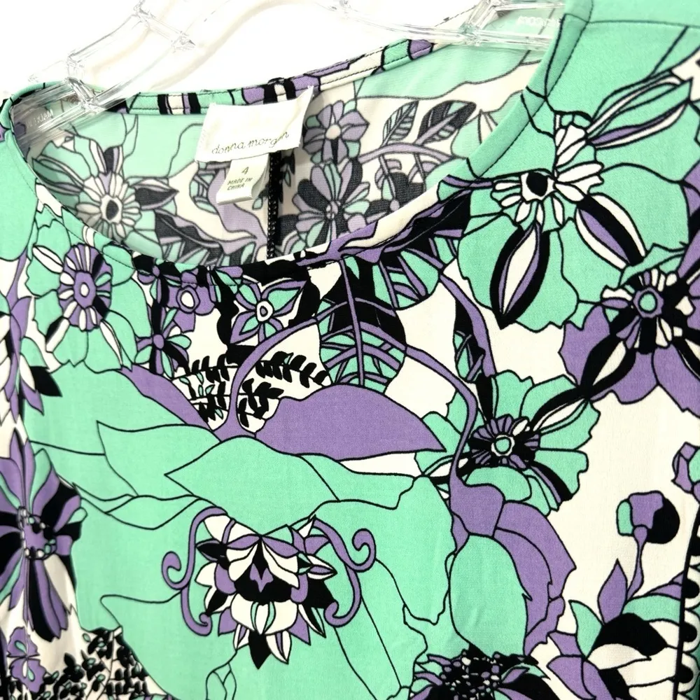 DONNA MORGAN Women’s Size 4 Floral Dress Short Sleeve Mini Ruffle Hem Green - Image 11