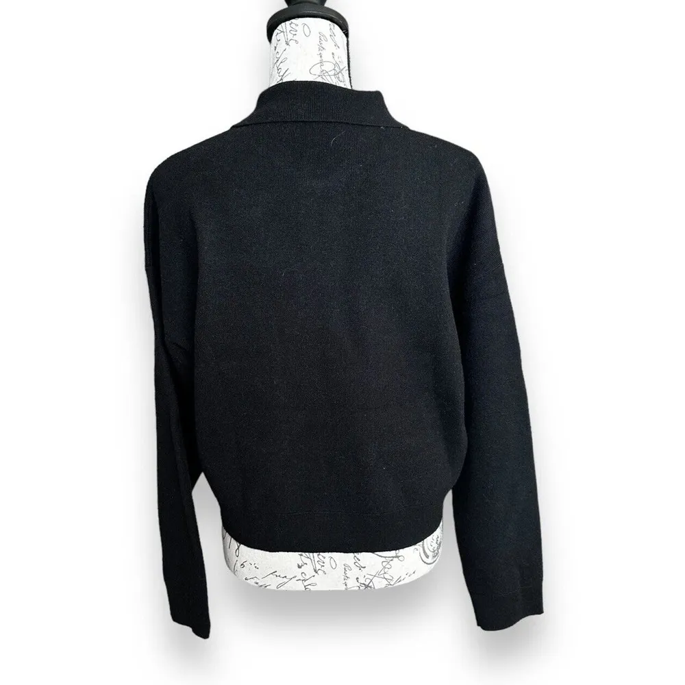 New Elie. Tahari Black Heavyweight Sweater Collar Zip Pockets Medium MSRP $138 - Image 3