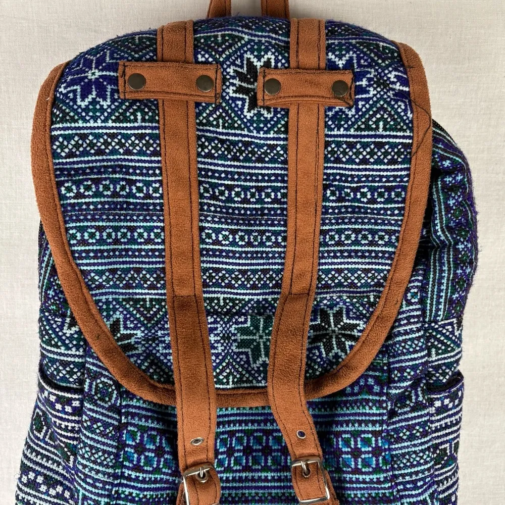Handmade Aztec Print Backpack Blue - Image 2