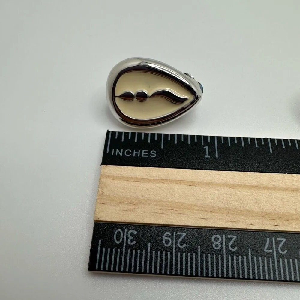 Givenchy Vintage Enamel Silver Tone Clip‎ On Earrings - Image 10