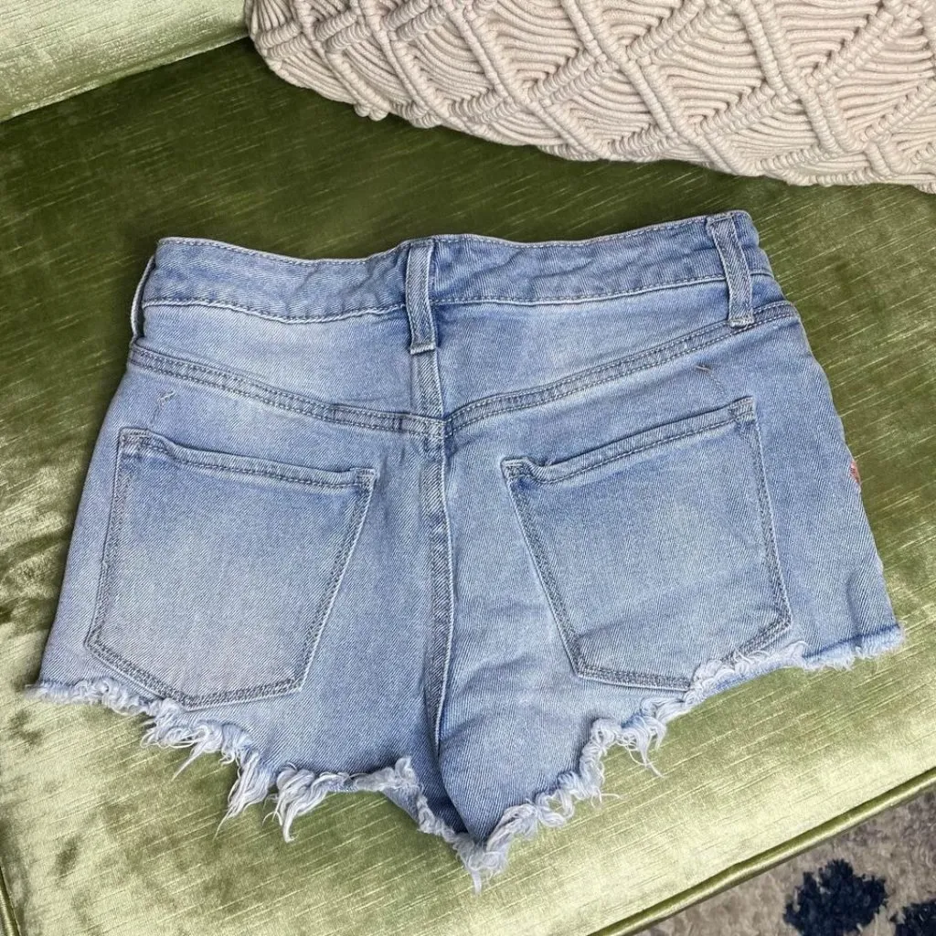 Mossimo High Rise Jean Shorts Size 4 Size 27 Floral Embroidered Cut Offs Blue - Image 3