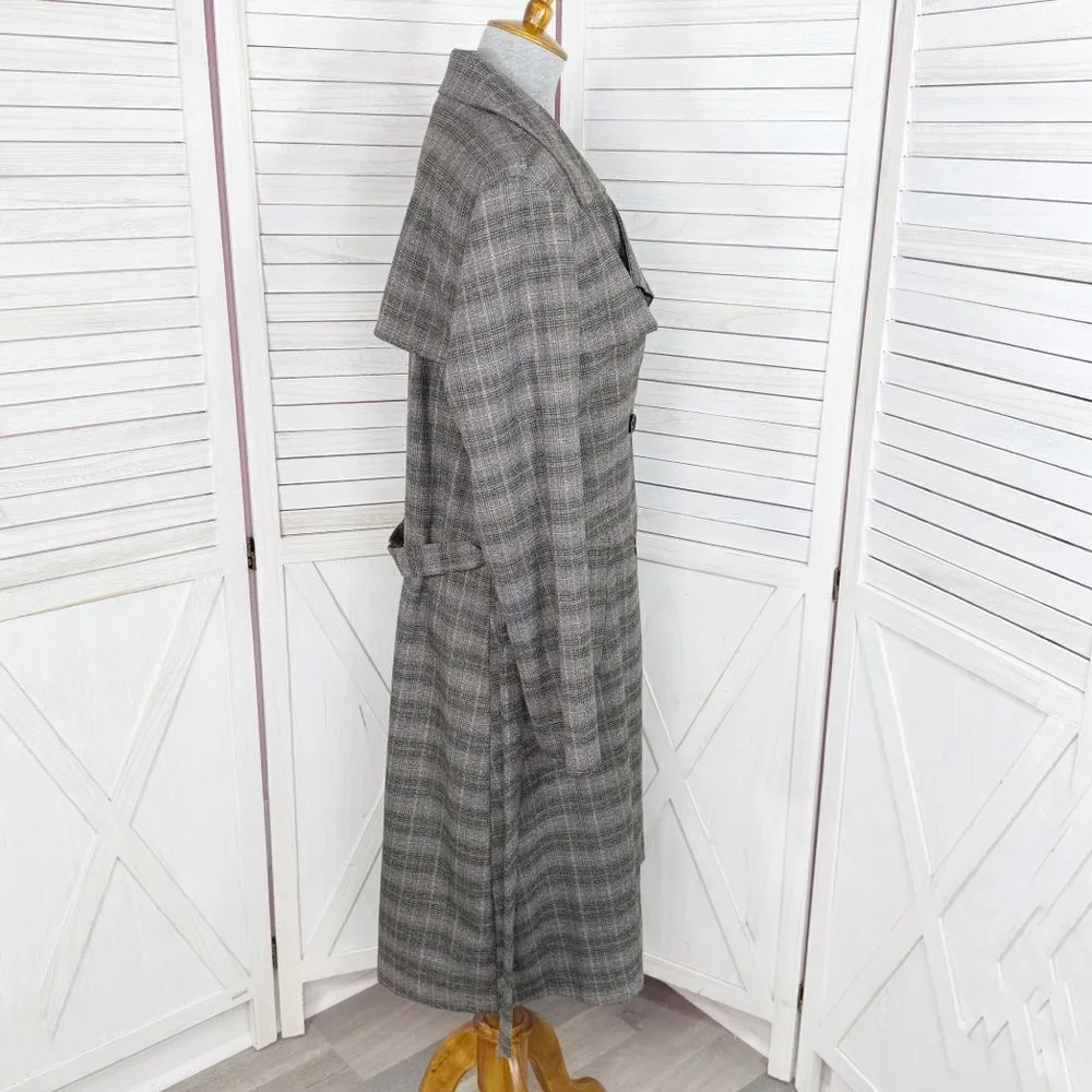 Jennifer Lopez Plaid Double Breasted Lightweight Trench Coat Grey Large - Image 4