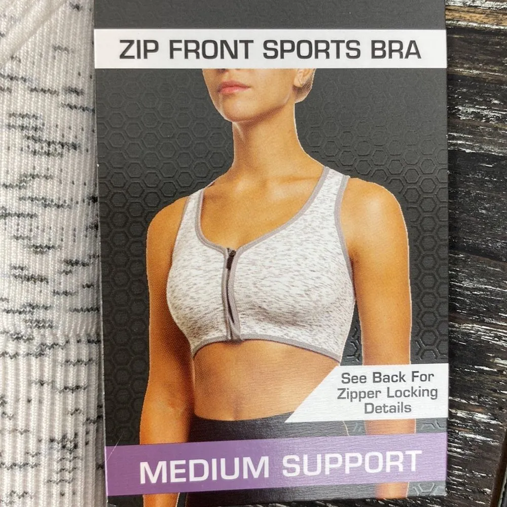 Avia Gray & White Front Zip Sport Athletic Medium Support Bra S NEW - Image 3