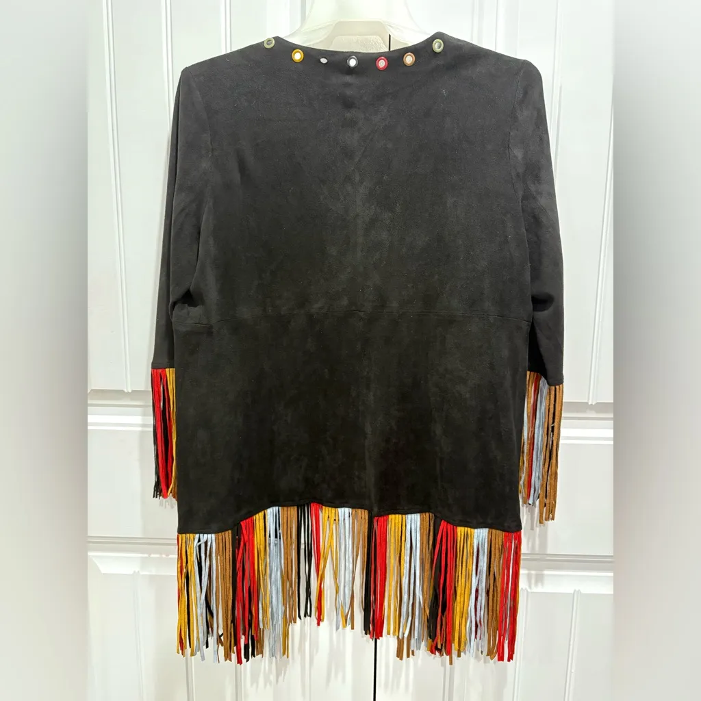 Adore Black Fringe Jacket with Multicolor Accents Size L Size L - Image 2