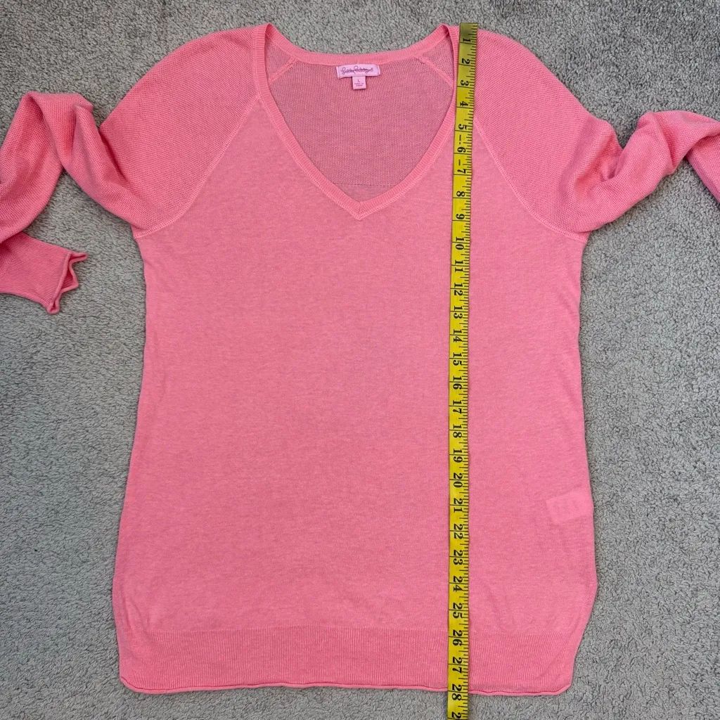 Lilly Pulitzer  V-Neck Lightweight Linen Sweater Coral L - Image 6