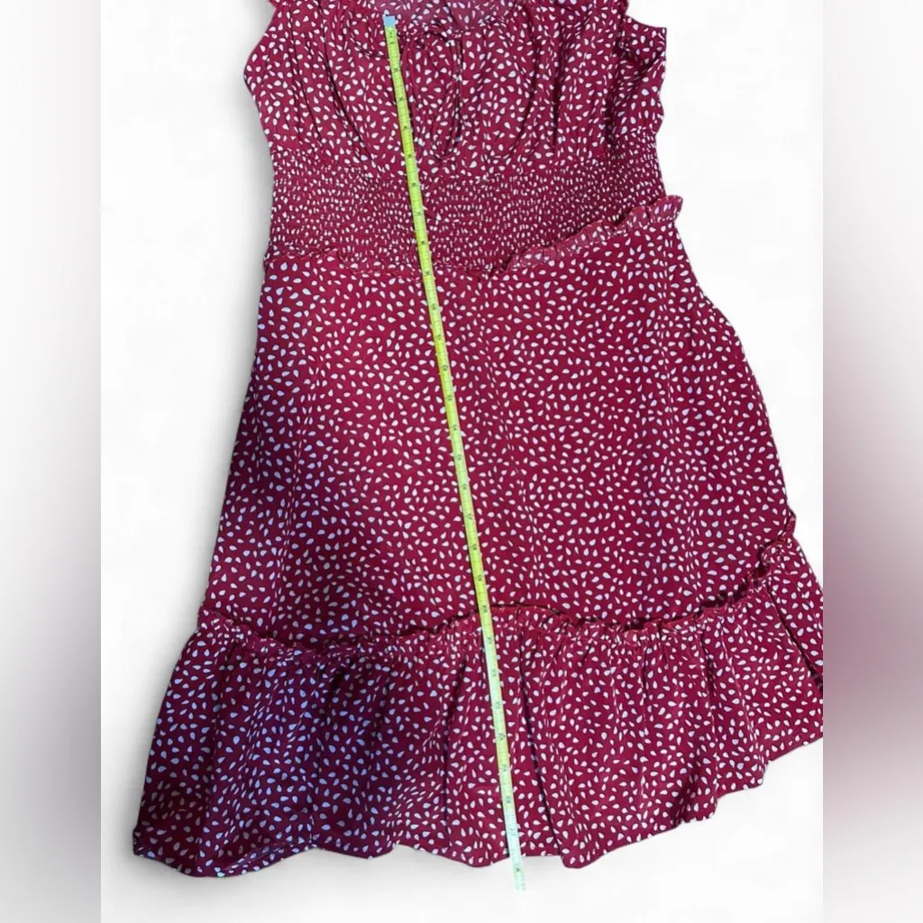 Red/Burgundy Polka Dot Mini Dress – Sweetheart Neckline, Ruffle Sleeves, Medium Red - Image 5