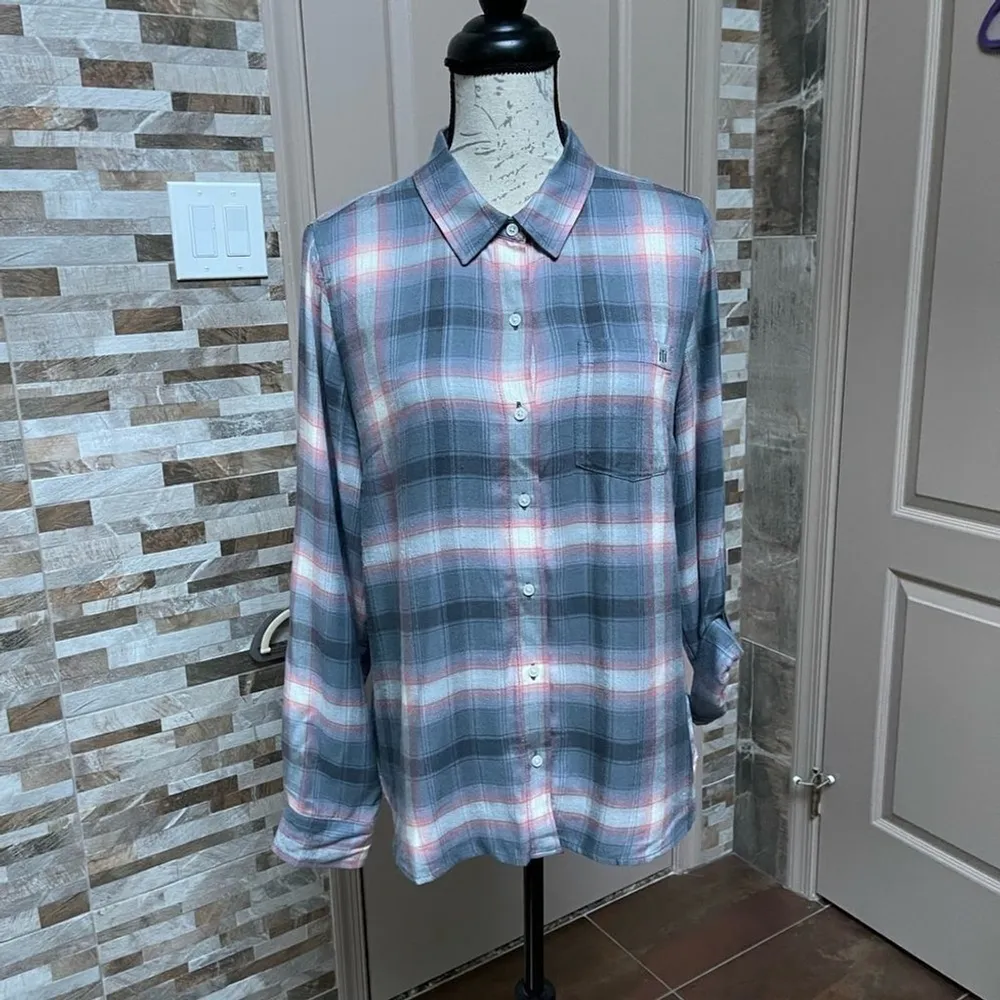 TOMMY Hilfiger women button down shirt top blouse plaid Sz M - Image 3
