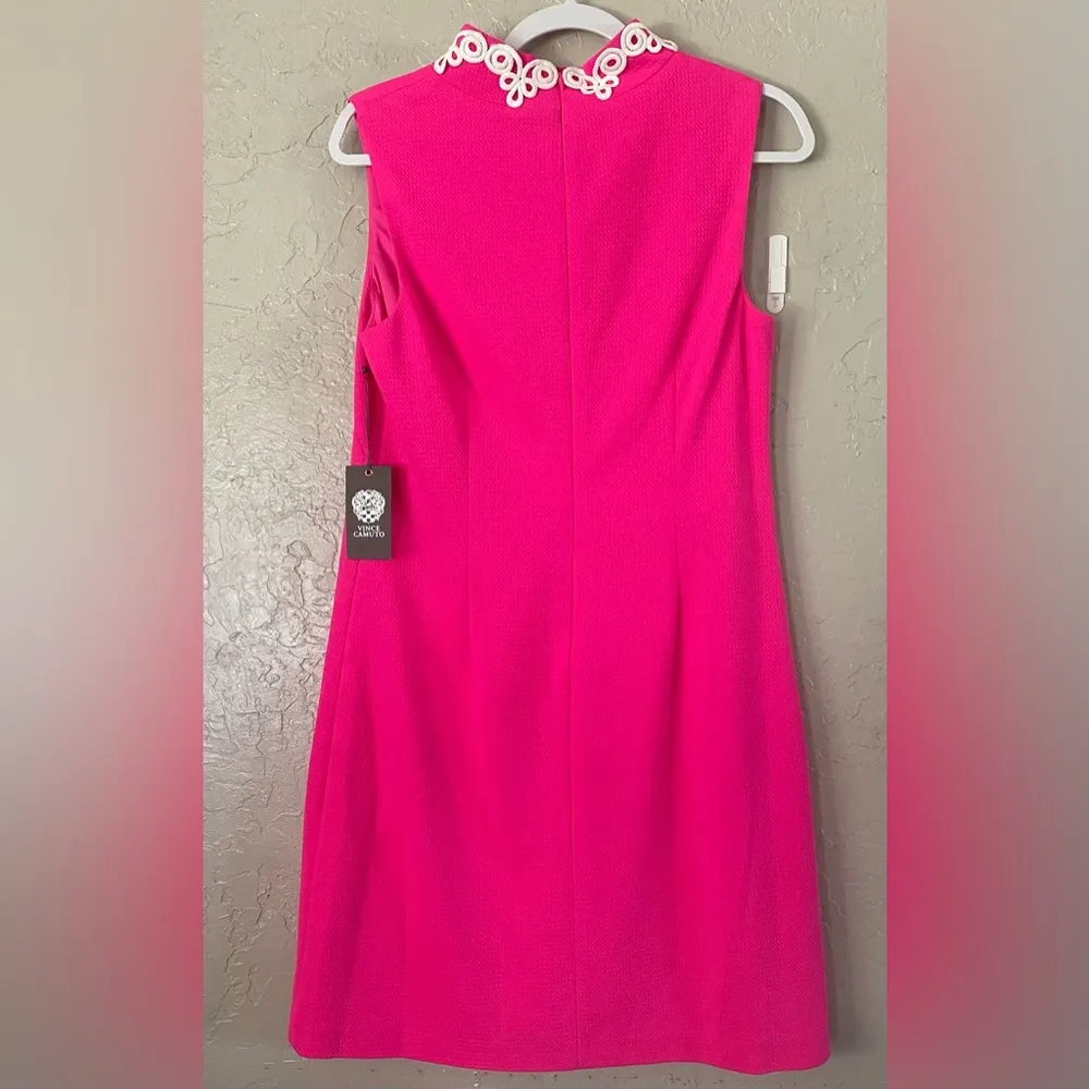 NWT VINCE CAMUTO Hot Pink Fuchsia &￼White Trim Dress Size 10 - Image 10