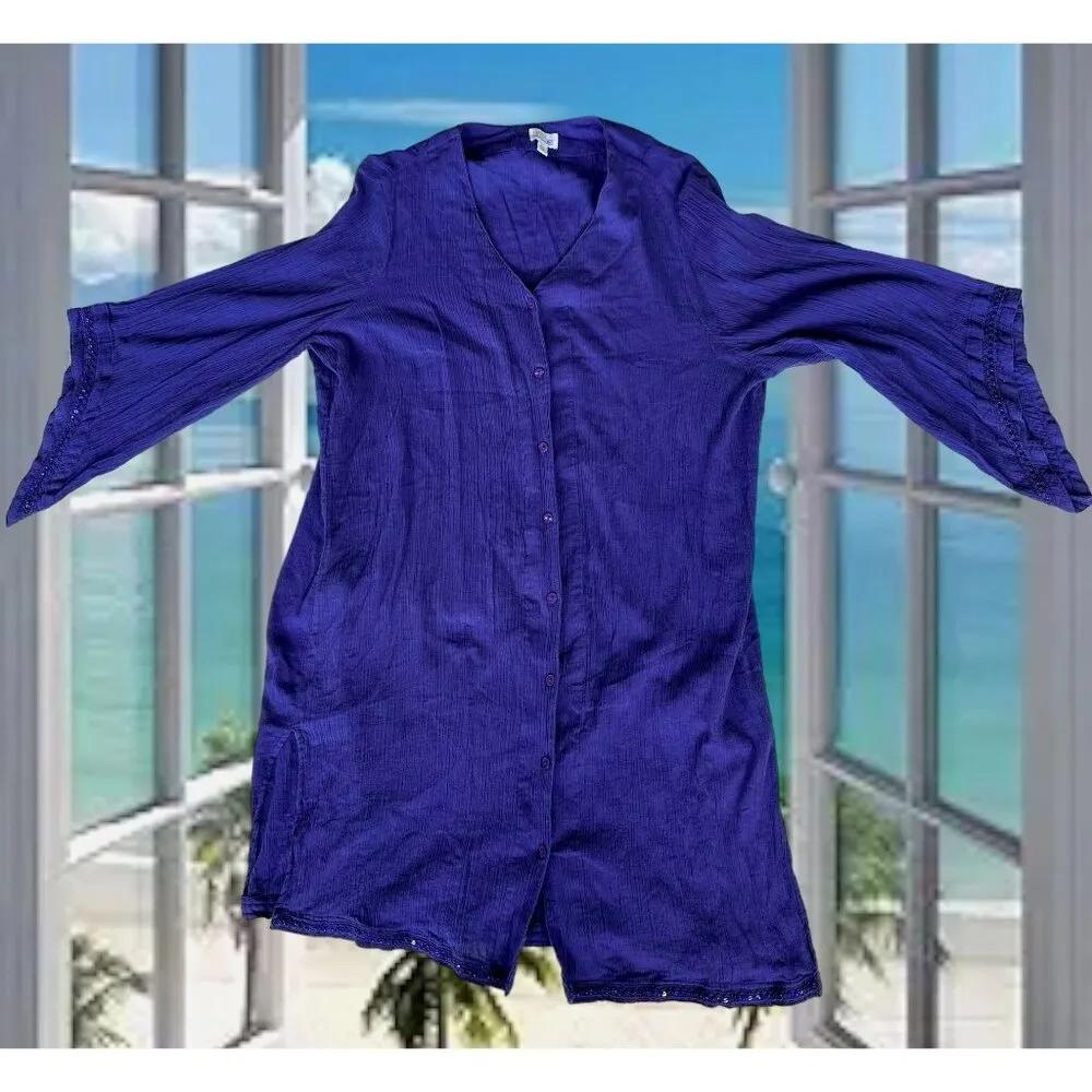 Swim 365 Button Front Cover Up Sz 18 20 Sapphire Blue Gauze Patio Dress… - Image 2
