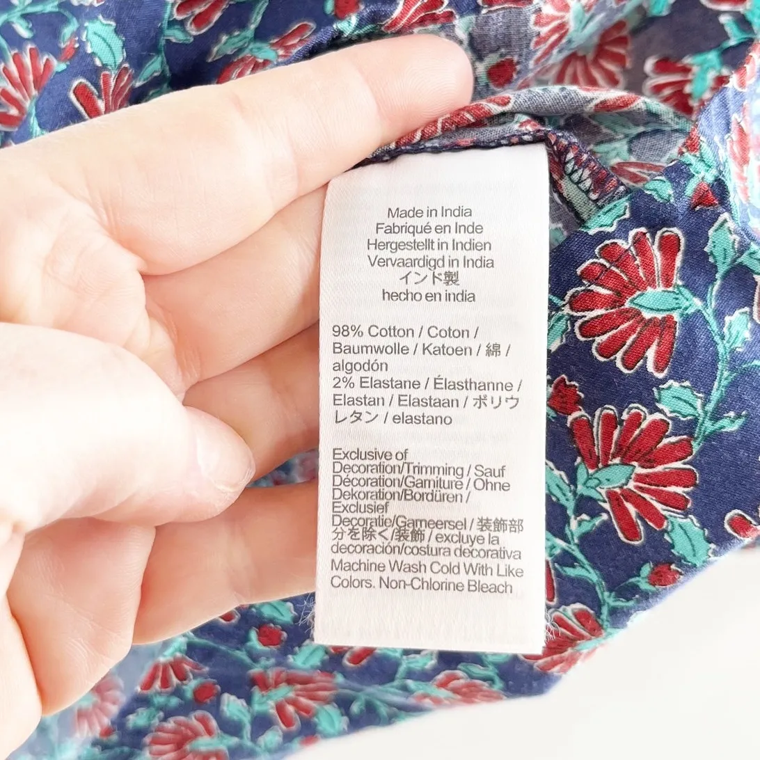 J. Crew Smocked Neck Long Sleeve Floral Blouse Top Blue Purple Small - Image 5