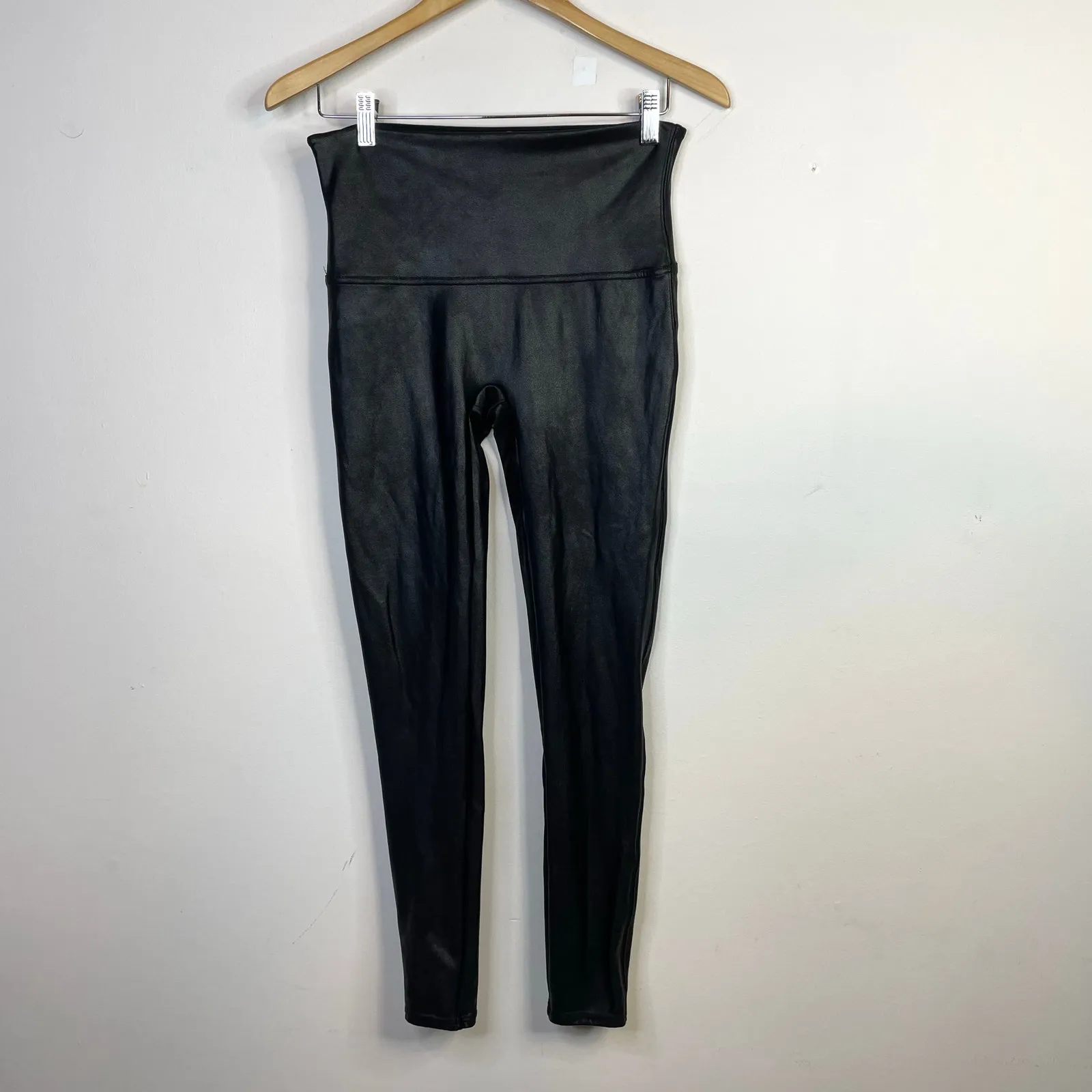 Spanx Black Faux Leather Slimming High Waist Ankle Leggings Pants Womens XL - Image 2