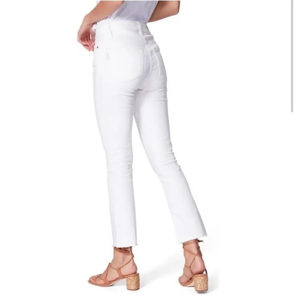 Paige Colette Crop Flare Jeans Ivory Golden Sand Distressed‎ Raw Hem Size 26 - Image 2
