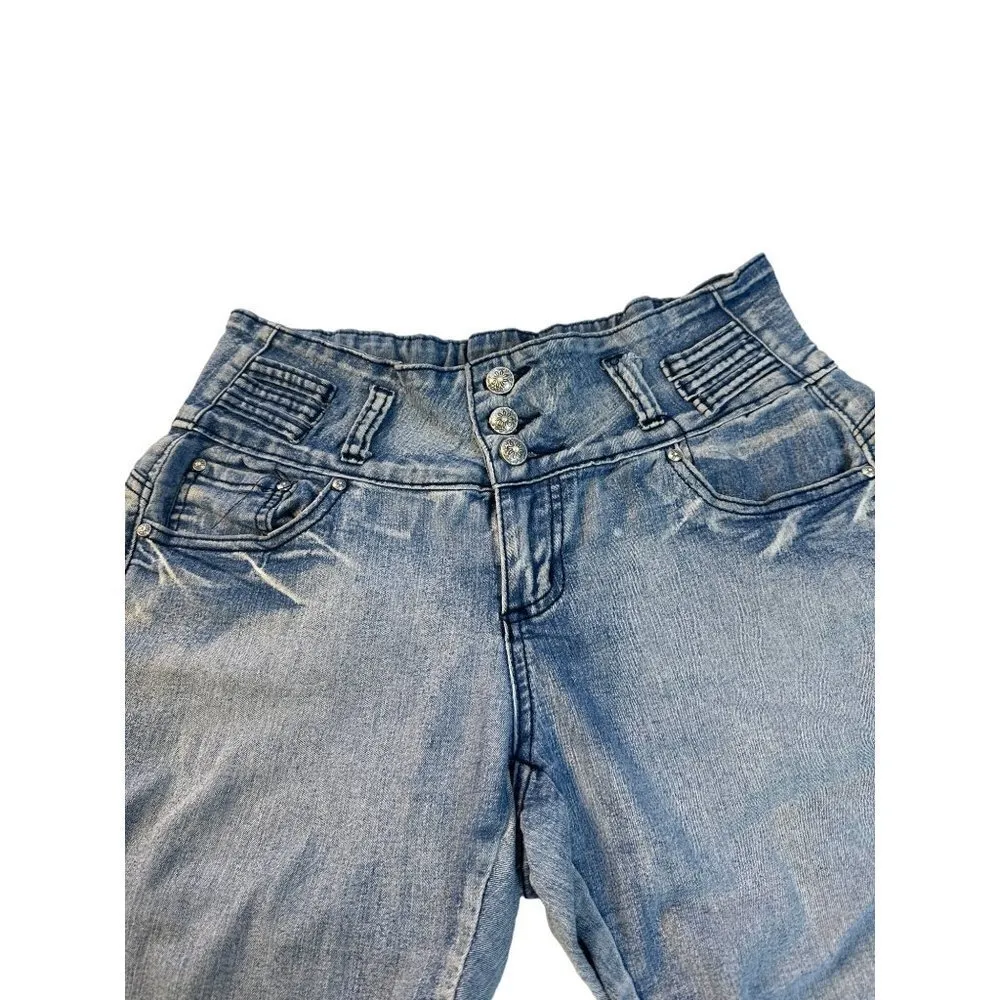 GOGO Star Girls Junior Distressed Crop Short Pants Blue Size 9 Sku 2531 - Image 8