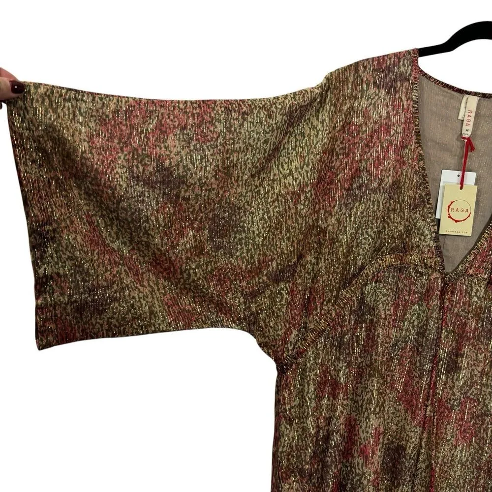 NWT Raga Zuri Long Sleeve Maxi Gold Metallic Dress Oversized Size M $245 MSRP - Image 7