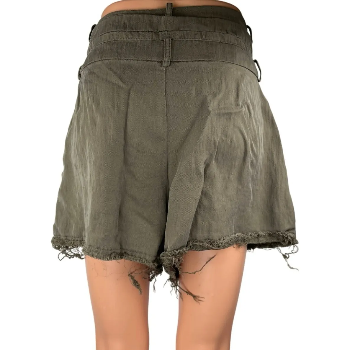 Zara Olive Green High Waisted Raw Hem Cutoff Casual Denim Jean Shorts Size XL - Image 3