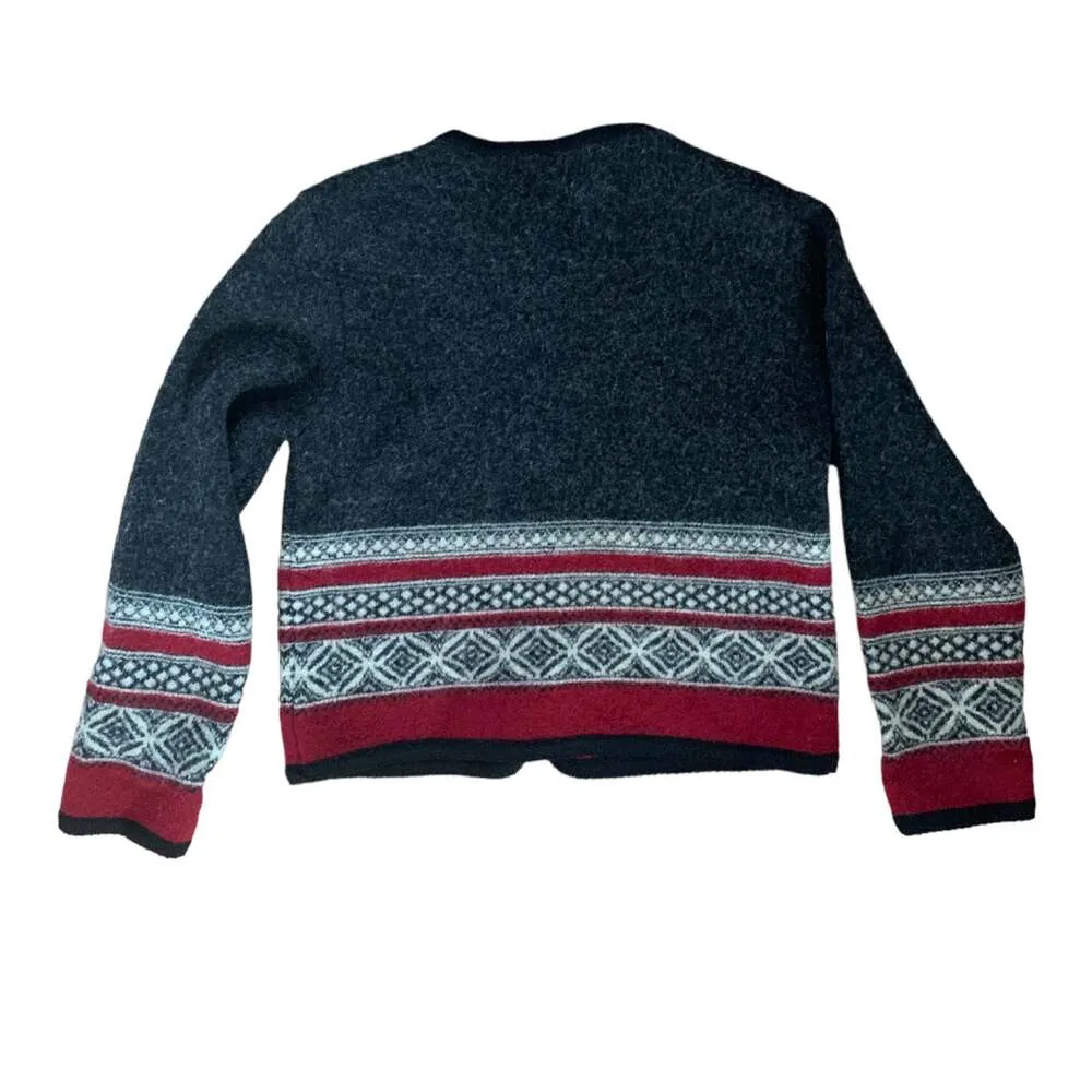 Tally Ho vintage wool cardigan woman’s size large Aztec grandma core cottage win Gray - Image 2