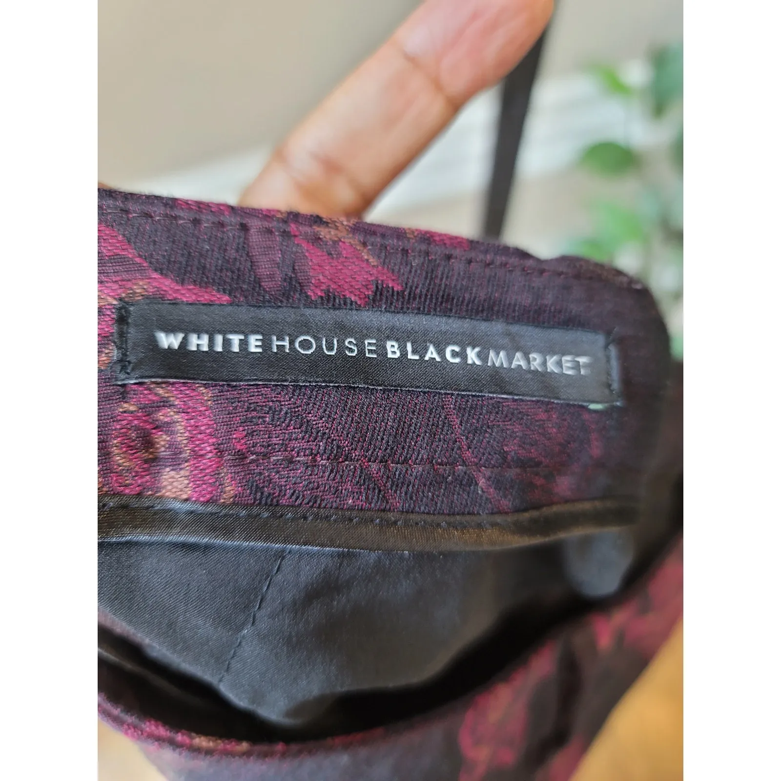 White House Black Market Pants Women's 8 Burgundy Floral Slim Ankle Stretch - Image 8