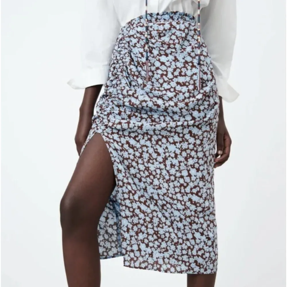 NWT Zara Draped Floral Print Skirt Brown Blue - Image 6