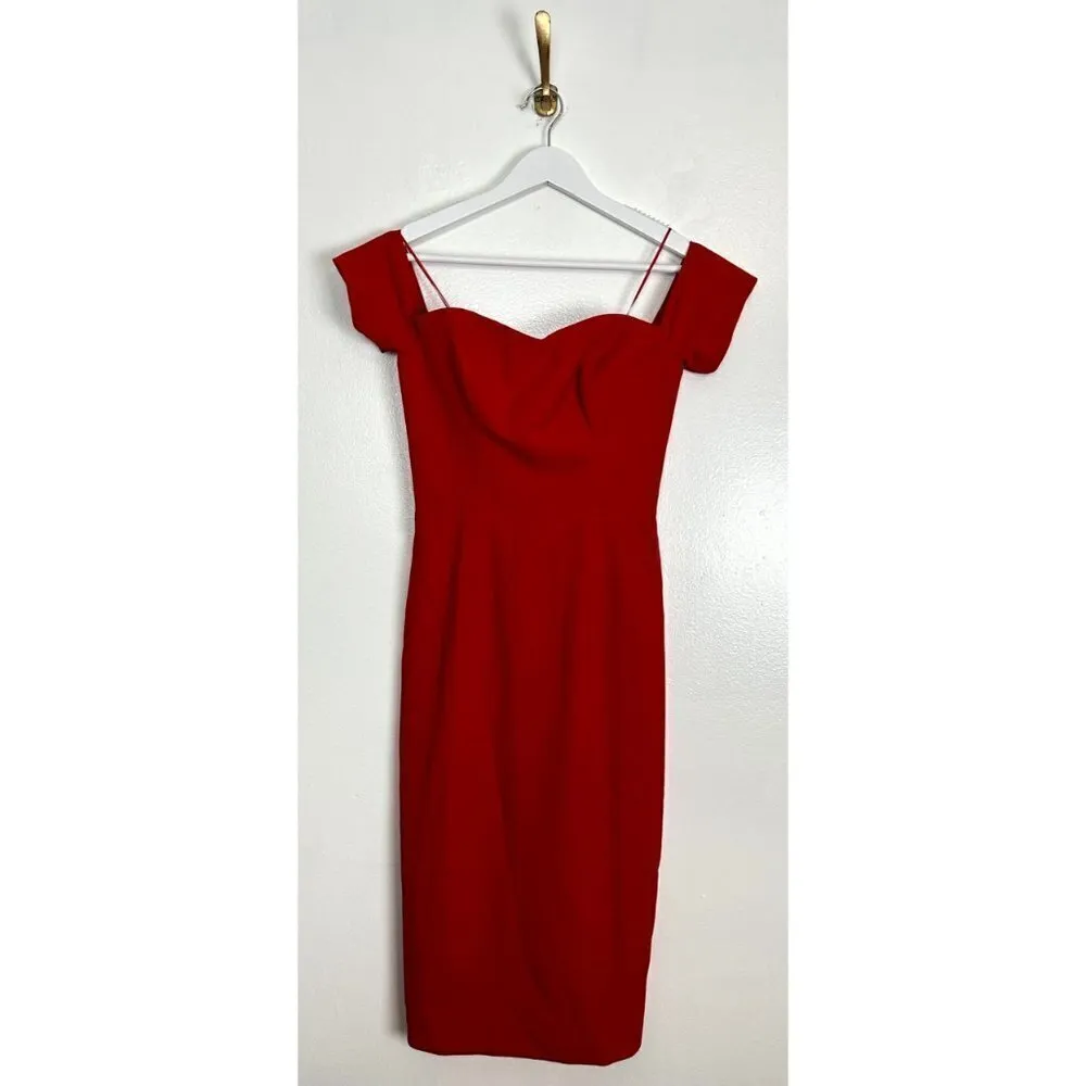 DRESS THE POPULATION Bailey Off the Shoulder Body-Con Dress in Rouge X-Small - Image 4