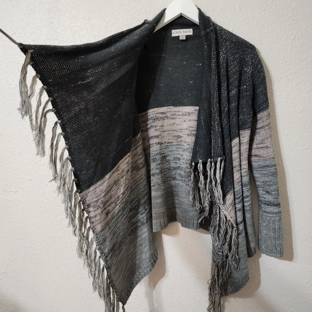 Knox Rose Knit Open Front Cardigan Fringe Ombre Colorblock Sweater‎ Size XS Boho - Image 4