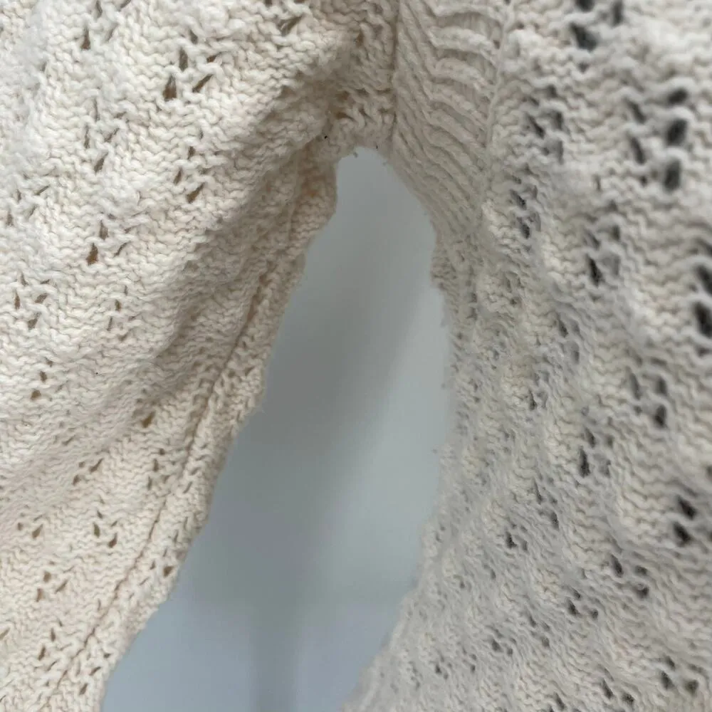 La Vie Rebecca Taylor Pointelle Mock Neck Sweater Size Small Cream - Image 5