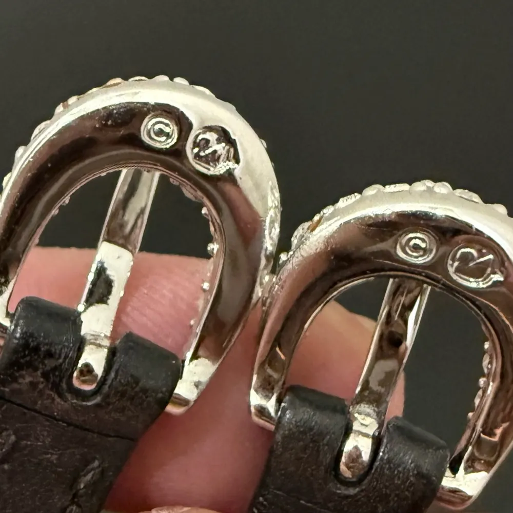 SWAROVSKI Swan Signed Crystal Rhinestones Leather Buckle Wide Cuff Bracelet 24g. - Image 13