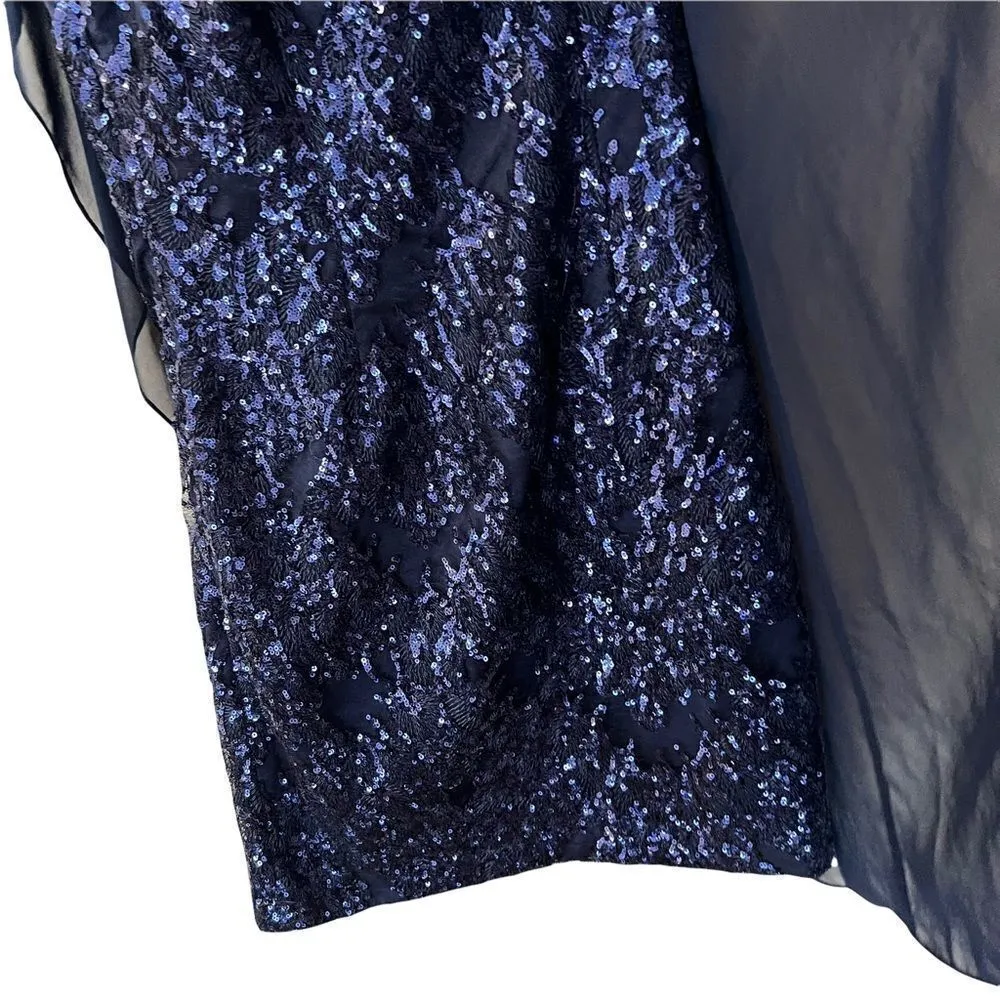 Aidan Mattox Navy Blue One Shoulder Sequin Cocktail Mini Dress 2 - Image 5