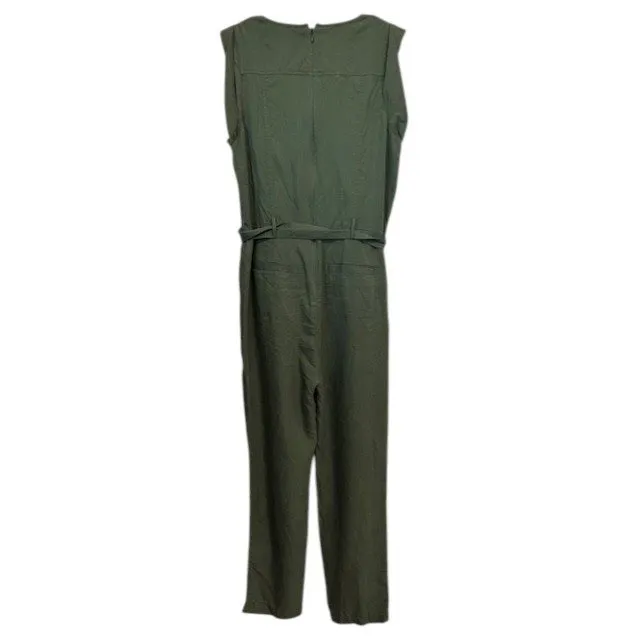 Banana Republic Olive Green Jumpsuit Sleeveless Belted Utility Pockets‎ Size 4 - Image 3