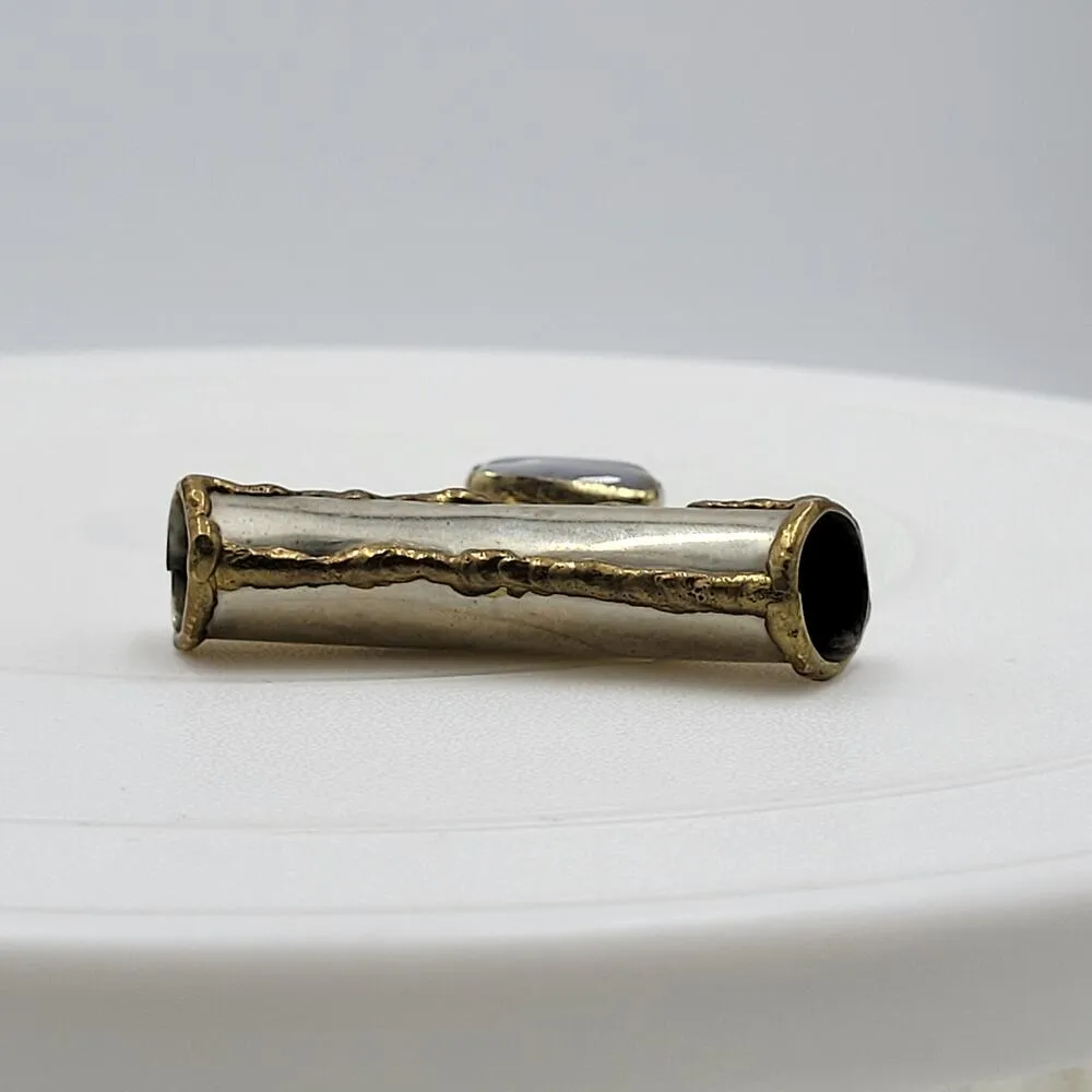 Vintage Tribal Pendant Brass Silver Gray Stone Snake Motif Artisan Chunky - Image 12